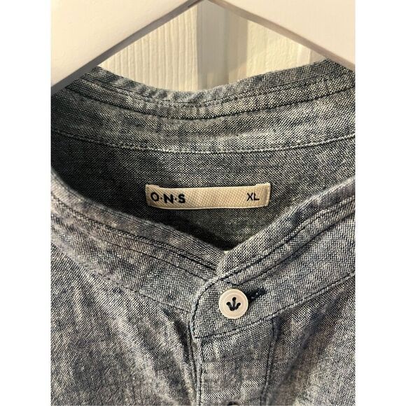 ONS Mens Blue Chambray Linen Blend Half Button Down Shirt XL EUC - Picture 4 of 8